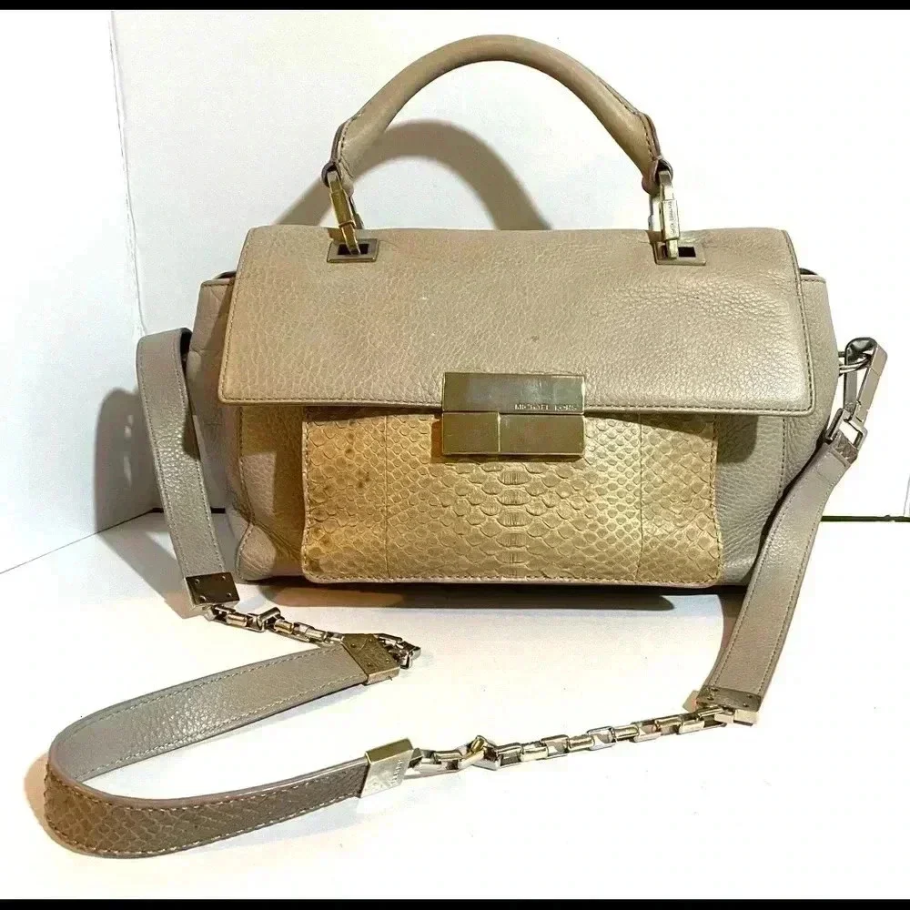 Michael kors grey leather satchel handbag